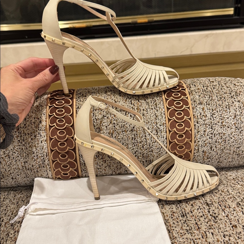 Valentino Cream Strappy Sandals with Studs